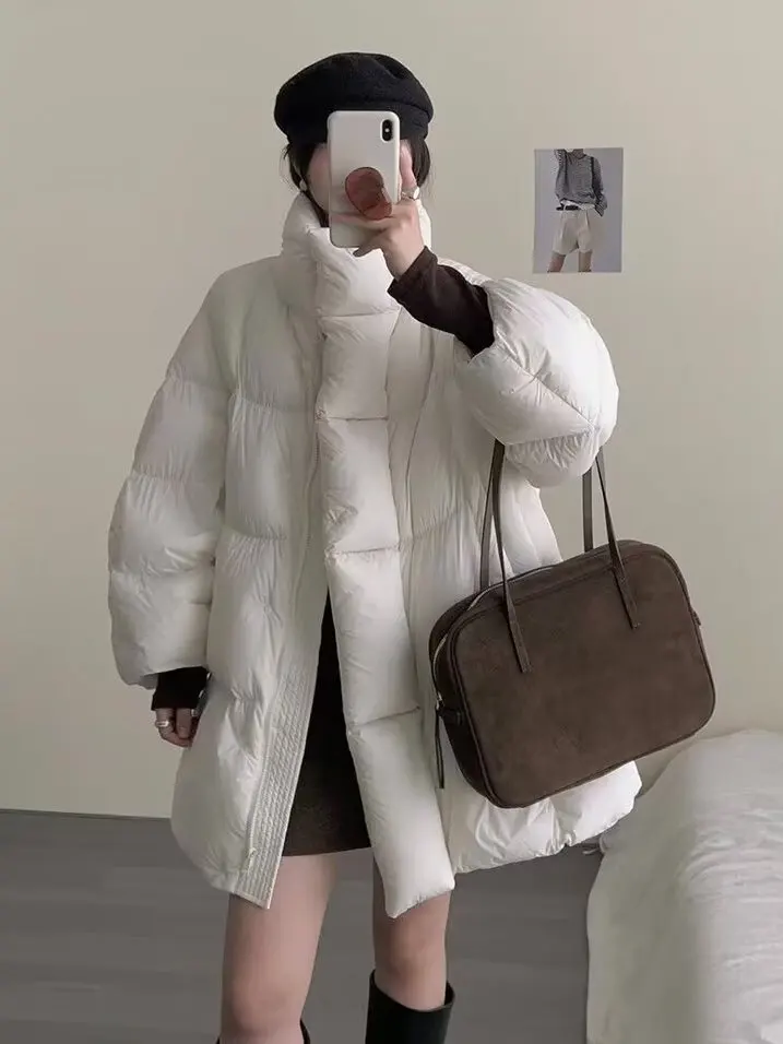 Inverno feminino thiened quente algodão jaet solto casual gola pão casaco coreano sle longo sve zíper cor pura