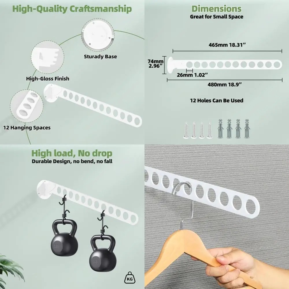 

Компактная сушилка для одежды из нержавеющей стали с 12 крючками, настенная для стирки, ванной комнаты и спальни, белая