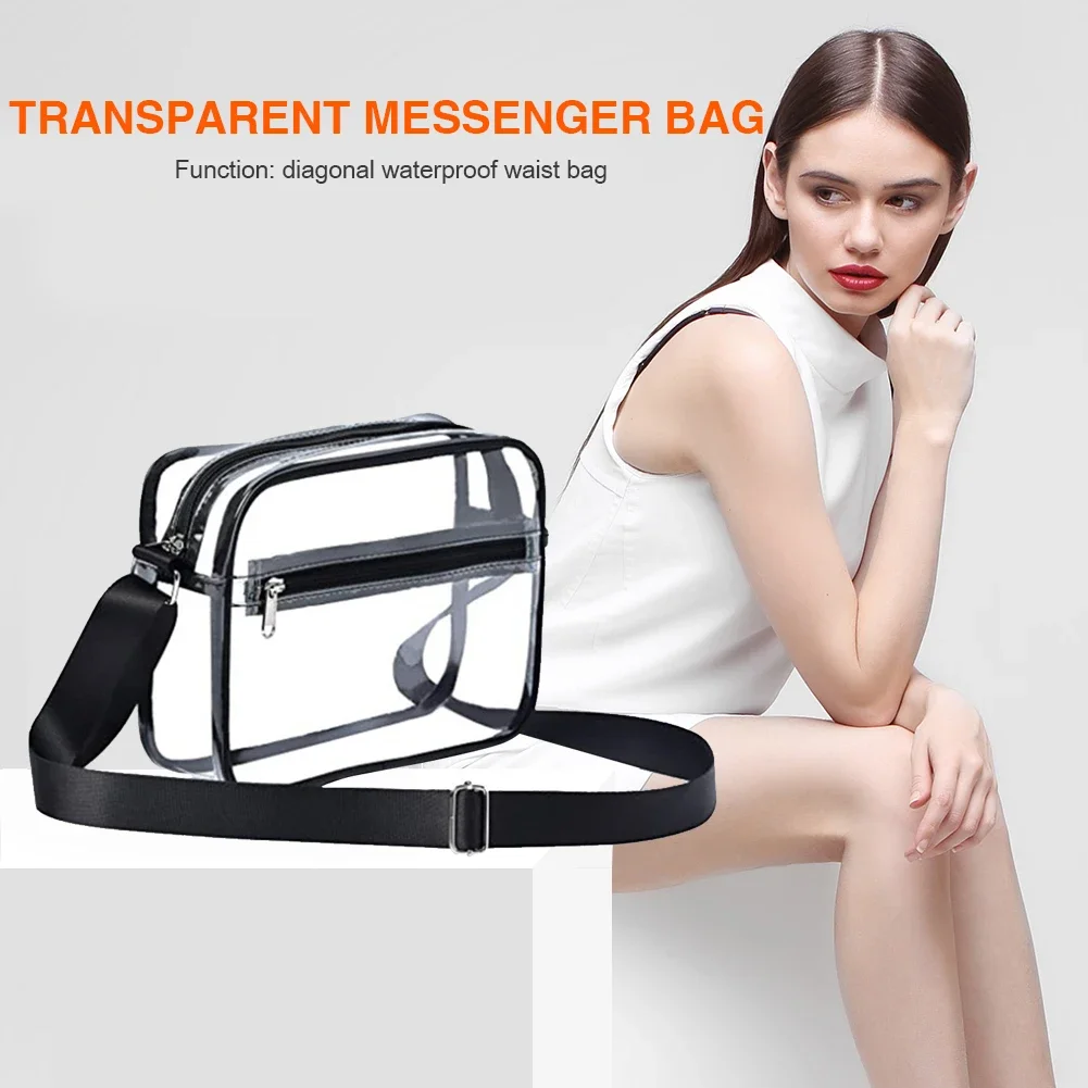 Women PVC Clear Waterproof Small Handbag Portable Travel Stadium Approved Zipper Shoulder Crossbody Bag Toiletry Pouch