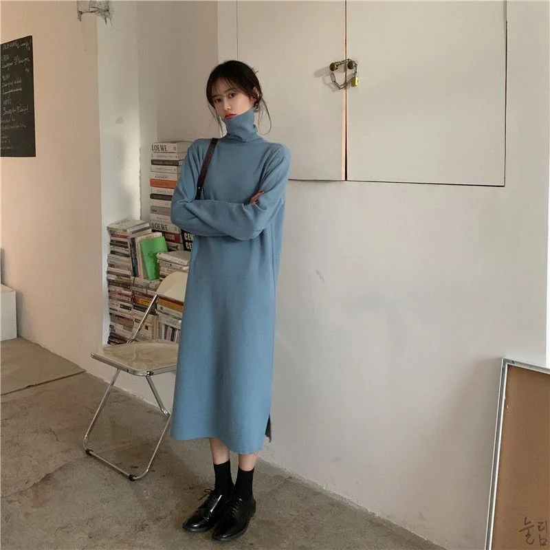 

2023 New Celebrity Dress Women's Autumn and Winter Long Loose Fashion High Neck Warm Bottom Skirt Black Underlay Long Skirt