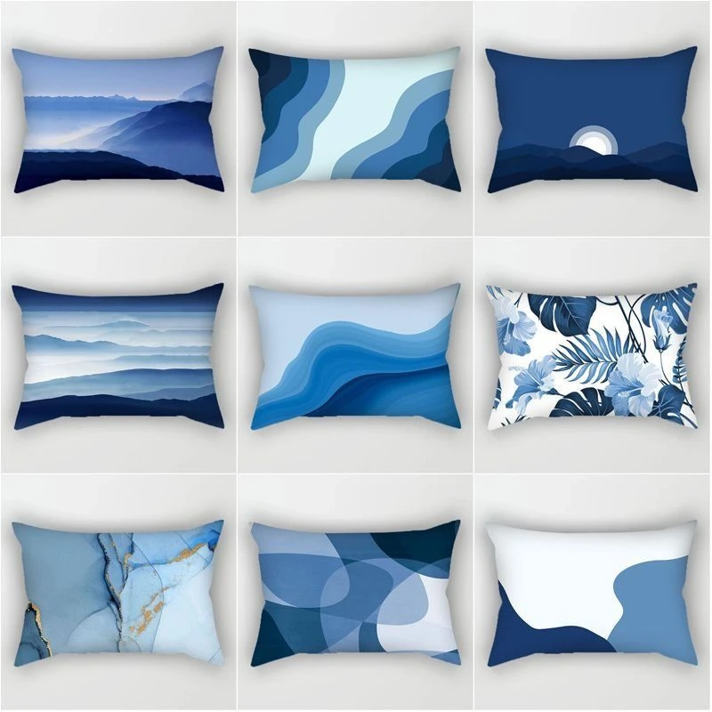 

Nordic Blue Minimalist Geometric Rectangular Luxury Sofa Pillow