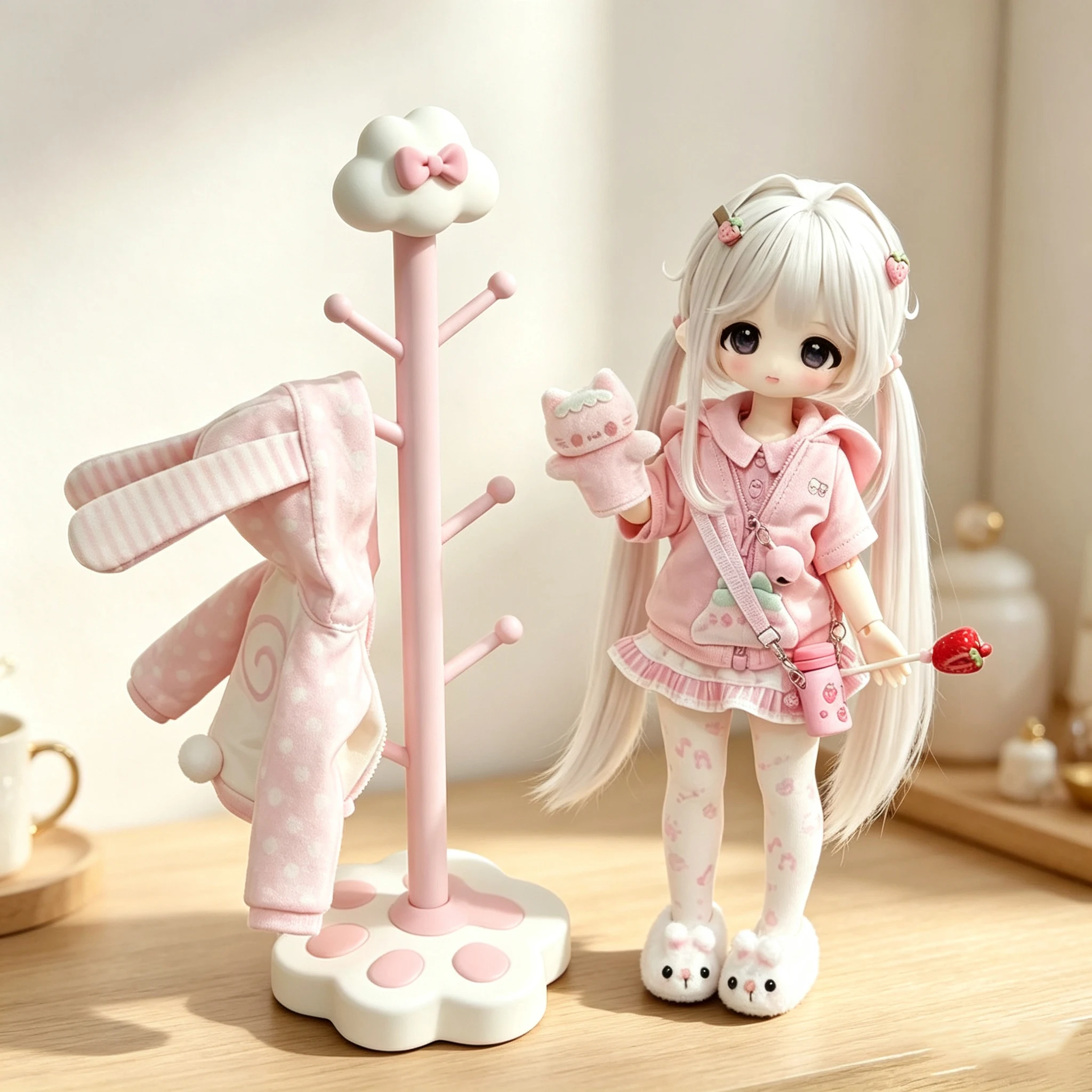 Kawaii 3D Printed Doll Standing Clothes Hanger Cat Paw Base Cloud Hanger 1/6 Scale Doll Clothes Display Storage Mini Furniture
