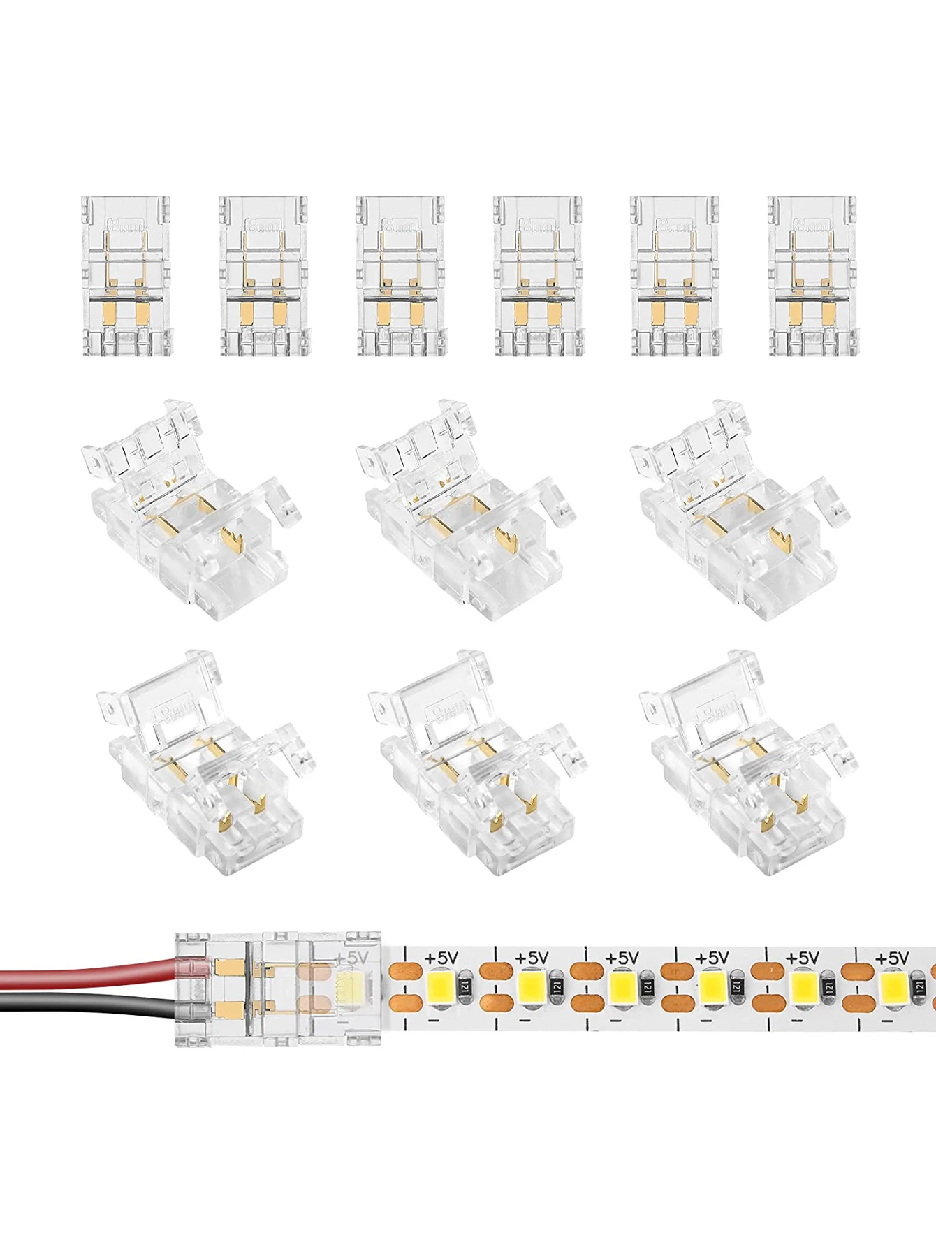 12 Pcs 8mm 2-Pin Solderless Strip to Wire Quick Connectors Fast LED Strip Connectors without Wire For single color LED Strips