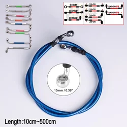 Manguera de freno hidráulico Universal para motocicleta, línea de tubo de aceite DOT, manguera de aceite de embrague, Cable trenzado, Banjo de 10mm, 0-28-90 grados, 100 a 5000mm