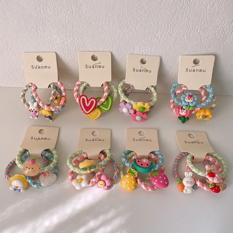 

Children Braided Colorful Elastic Hair Ropes Lovely Cartoon Flower Animal Design Thick Hair Bands Cute Hair Accessories for Girl