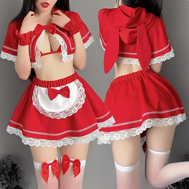 Vermelho Rena de Natal Cosplay Traje para Mulheres, Uniforme Sexy Terno, Roupa Interior, Roupas de Festa de Ano Novo, Lingerie Meninas, Roupas de RPG