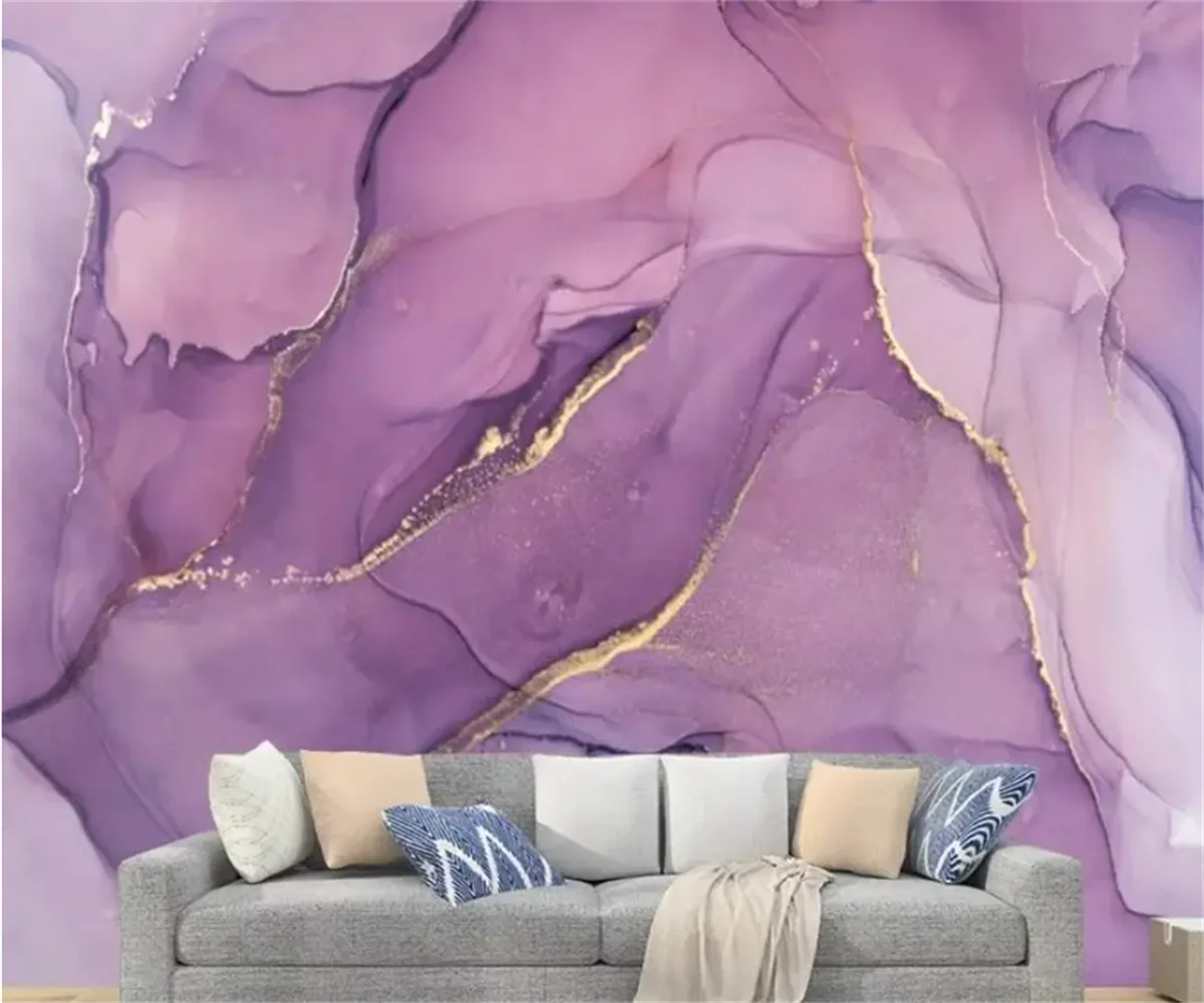 Abstract Purple Pink Blue Line Water Ripple Custom Wallpaper - Home Decoration Marble Texture Mural Artistic Decorative Painting