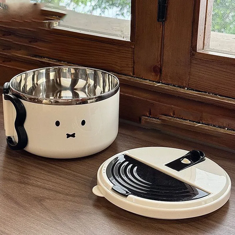 Cute Miffy Noodle Bowl Stainless Steel Large Capacity Drainable Lunch Box with Handle Portable Student Instant Ramen Bowl Gifts view 4