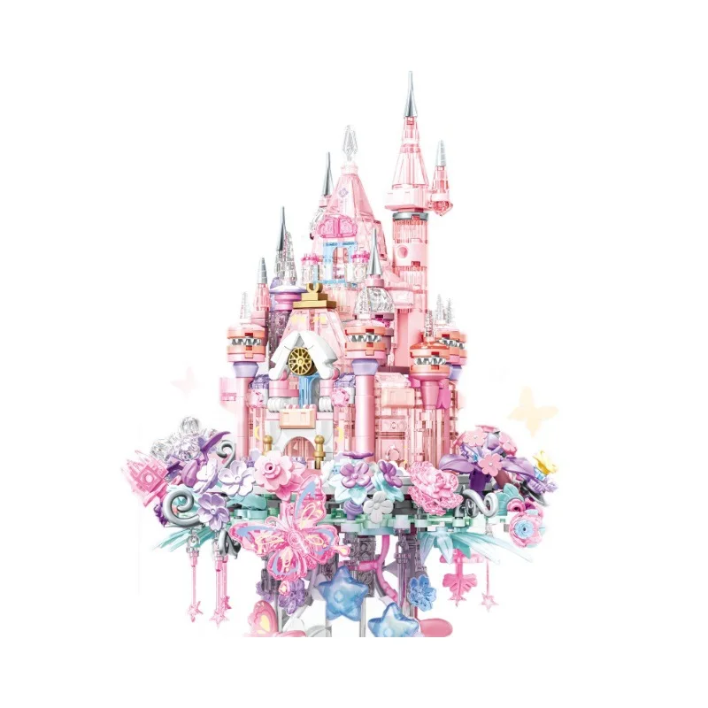 Senbao Building Blocks Flower Appearance Castle Lighting Compatible with LEGO Building Blocks Toys Wholesale Girl Gifts
