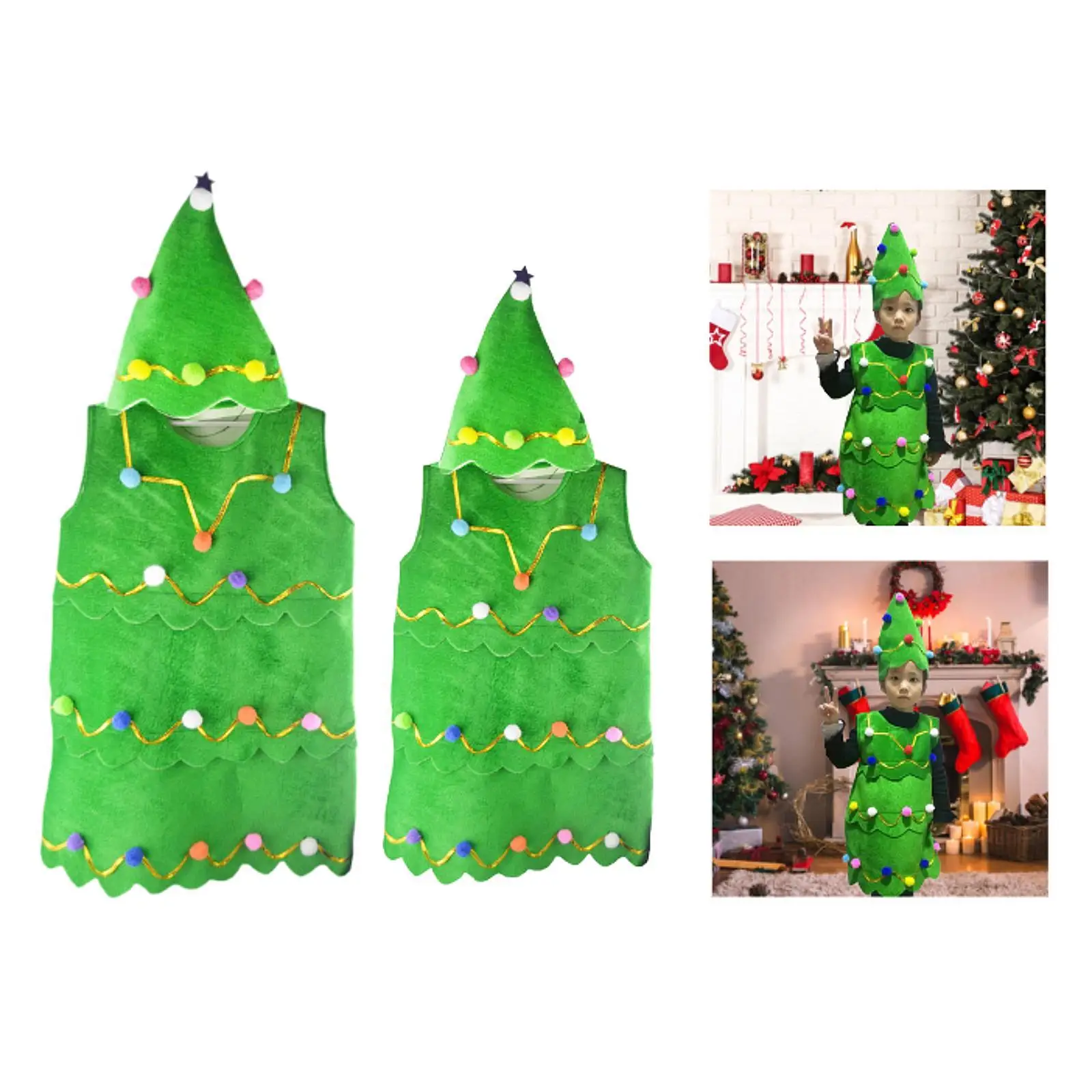 زي شجرة عيد الميلاد للأطفال بدون أكمام، فستان تنكرية وقبعة للعب الأدوار، لوازم حفلات الكرنفال التنكرية #3