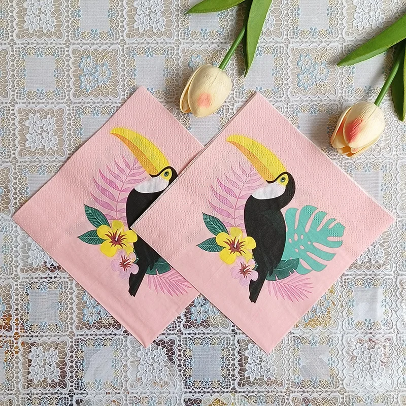 10/20 pçs 2 camada 33cm rosa planta papagaio guardanapos dos desenhos animados papagaio flores rosa festa mesa decoração papel diy decoupage papel