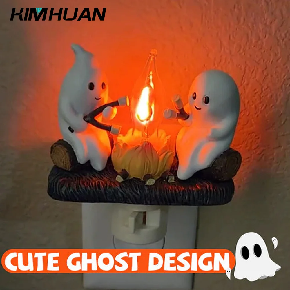 New Fashionable Ghost Campfire Nightlight Ghost Campfire Flickering Plug In Night Light Halloween Ghost Pumpkin Night Light