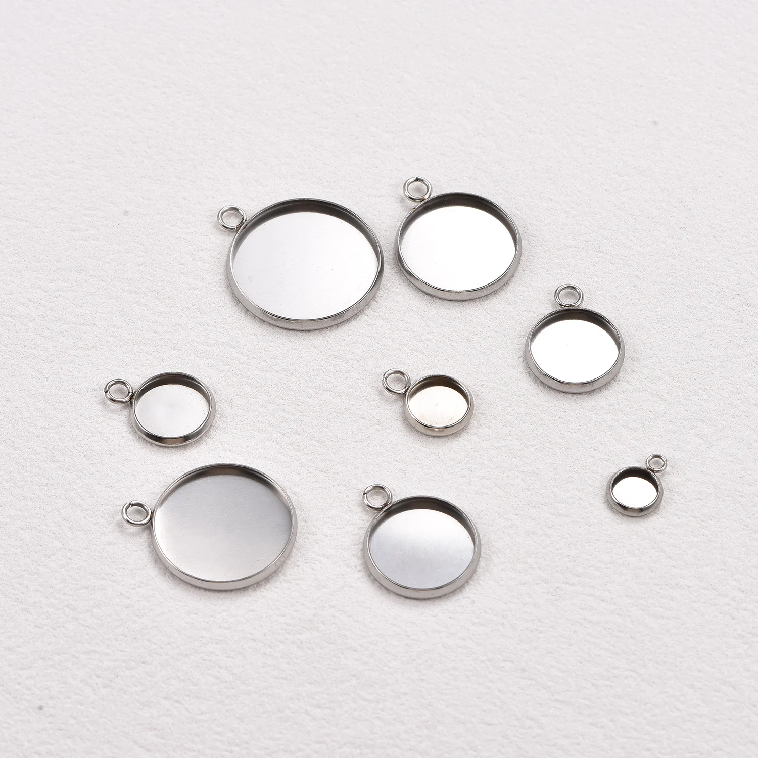 Runde Schalenfassungen aus Edelstahl, 20 Stück, 6-30 mm, leere Cabochon-Basen für Halsketten, Ohrringe, DIY-Schmuckzubehör – Detail 3