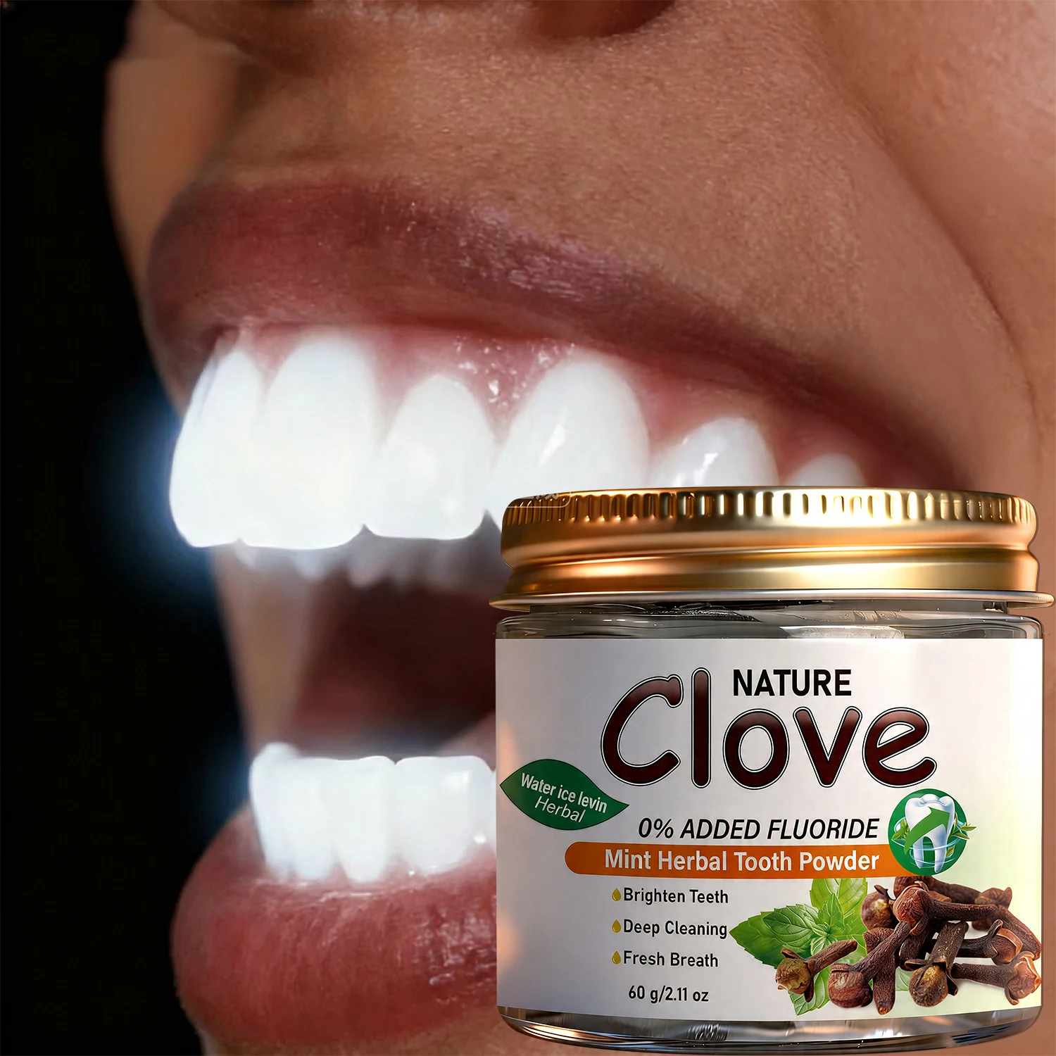 Teeth Whitening Co - Fluoridfreies Nelken-Minze-Zahnpulver - Natürliche Kräuterformel für