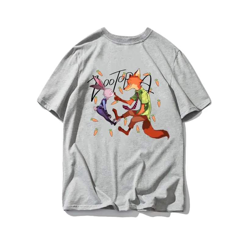 ملابس زوجين جديدة من Zootopia تي شيرتات من القطن الخالص تتميز بجودي ذا أرنب ونيك ذا فوكس تي شيرت كبير الحجم بأكمام قصيرة