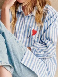 Blouse for Women 2024 New Spring Summer Stripe Turn Down Collar Single Breasted Loose Casual Long Sleeve Shirt