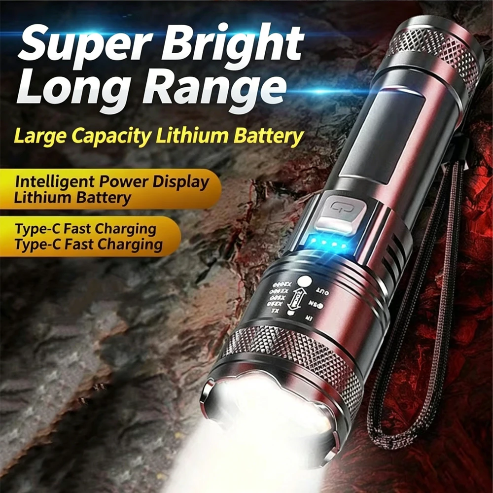 

High Power Ultra Bright Zoomable LED Flashlight Rechargeable Tactical Torch Waterproof Camping Hiking Emergency Outdoor Lighting