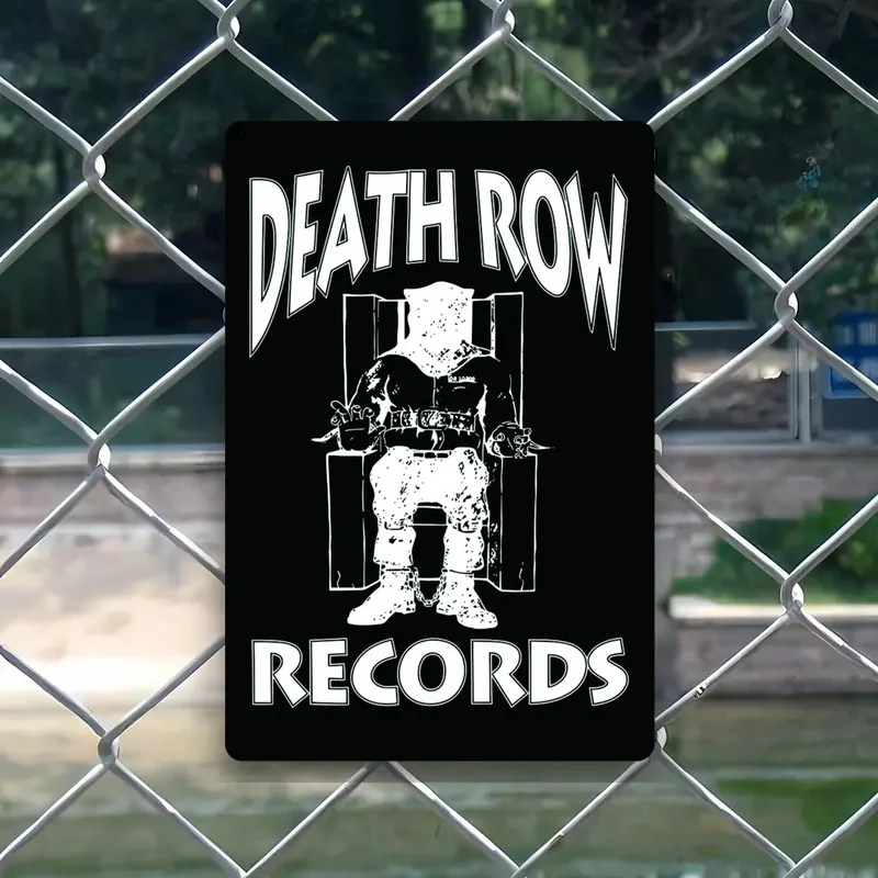 Death Row Records Metal Wall Sign - Vintage Iron Decor for Home, Garden, Bar, or Garage Black Retro Style with White Graphic D