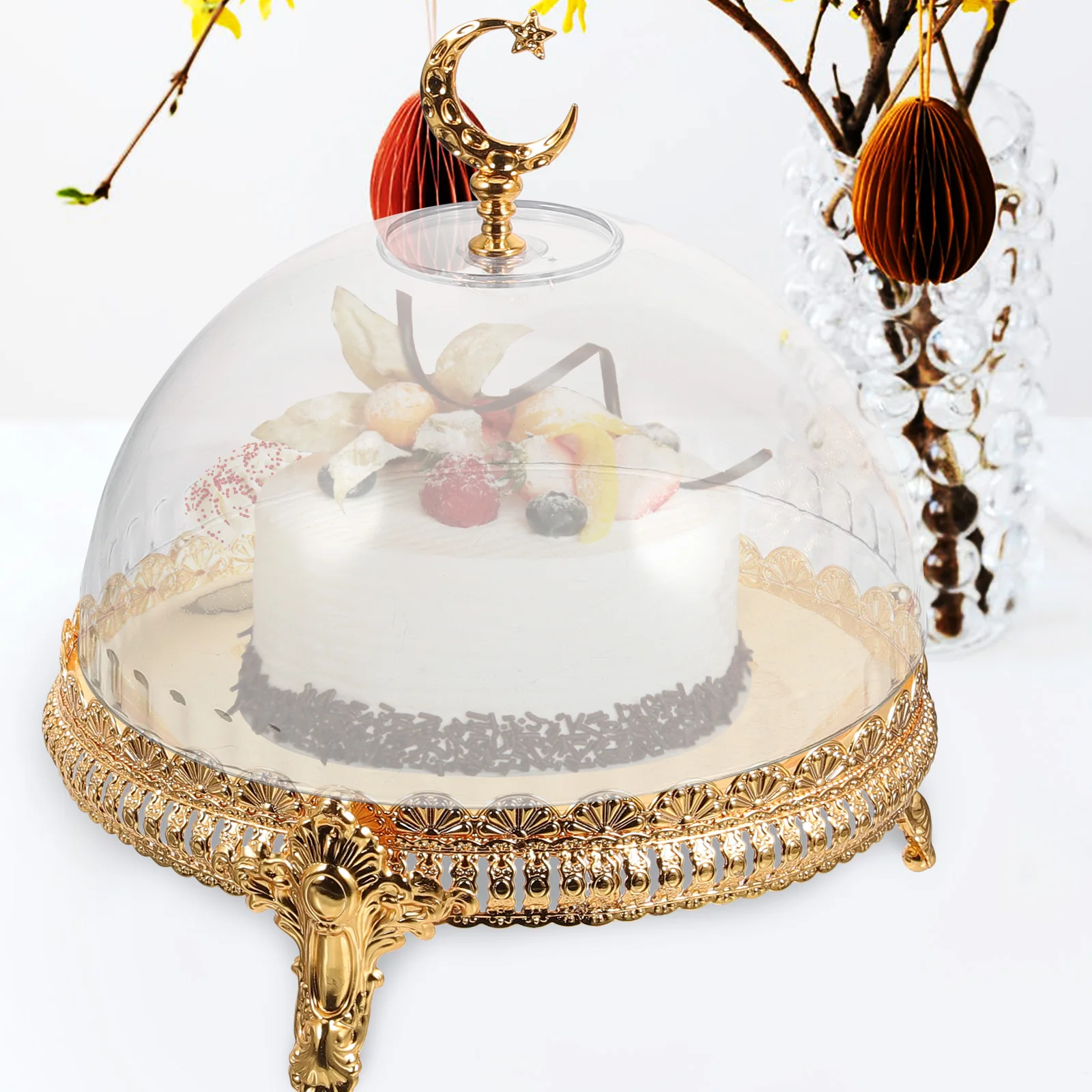 

1 комплект, 1 комплект, железный поднос для торта с крышкой, подставка для десерта в европейском стиле для свадебной вечеринки, сервировочный поднос для хранения закусок