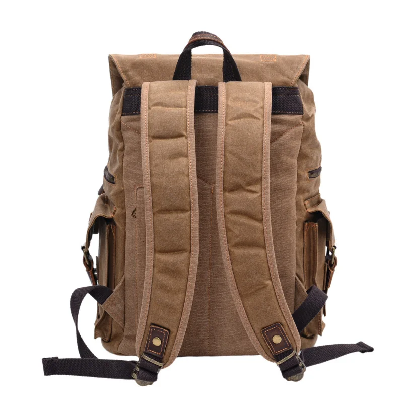 Retro double-shoulder bag water-resistant oil-wax canvas backpack suitable for both men and women travel computer bag backpack