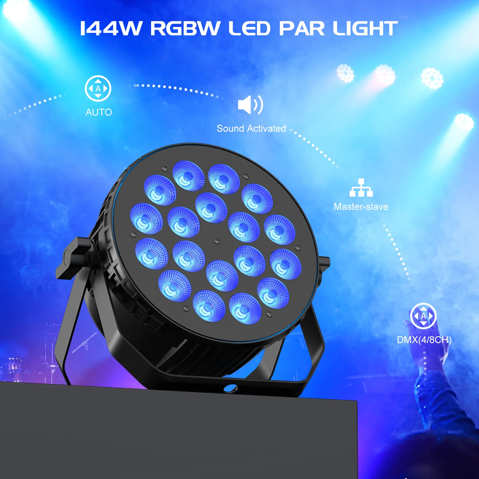 Yiflamefly 4 Pcs 18X8W RGBW LED Stage Par Light with DMX512 Sound Activated AUTO Master-slave Mode for Wedding Stage Performance