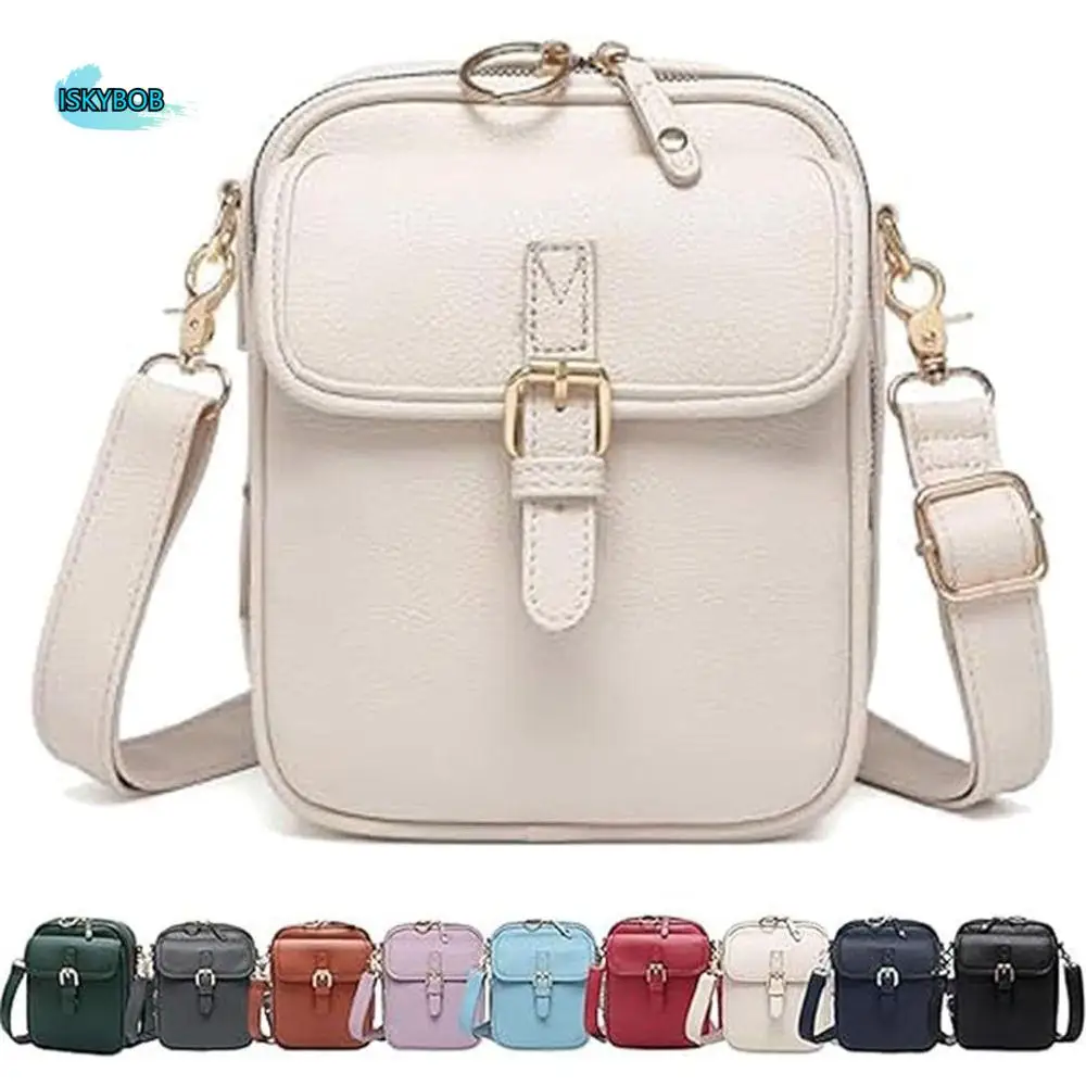 

Leather Women Messenger Bag Large Capacity Anti-theft Crossbody Leather Bag Solid Color with Adjustable Removable Strap
