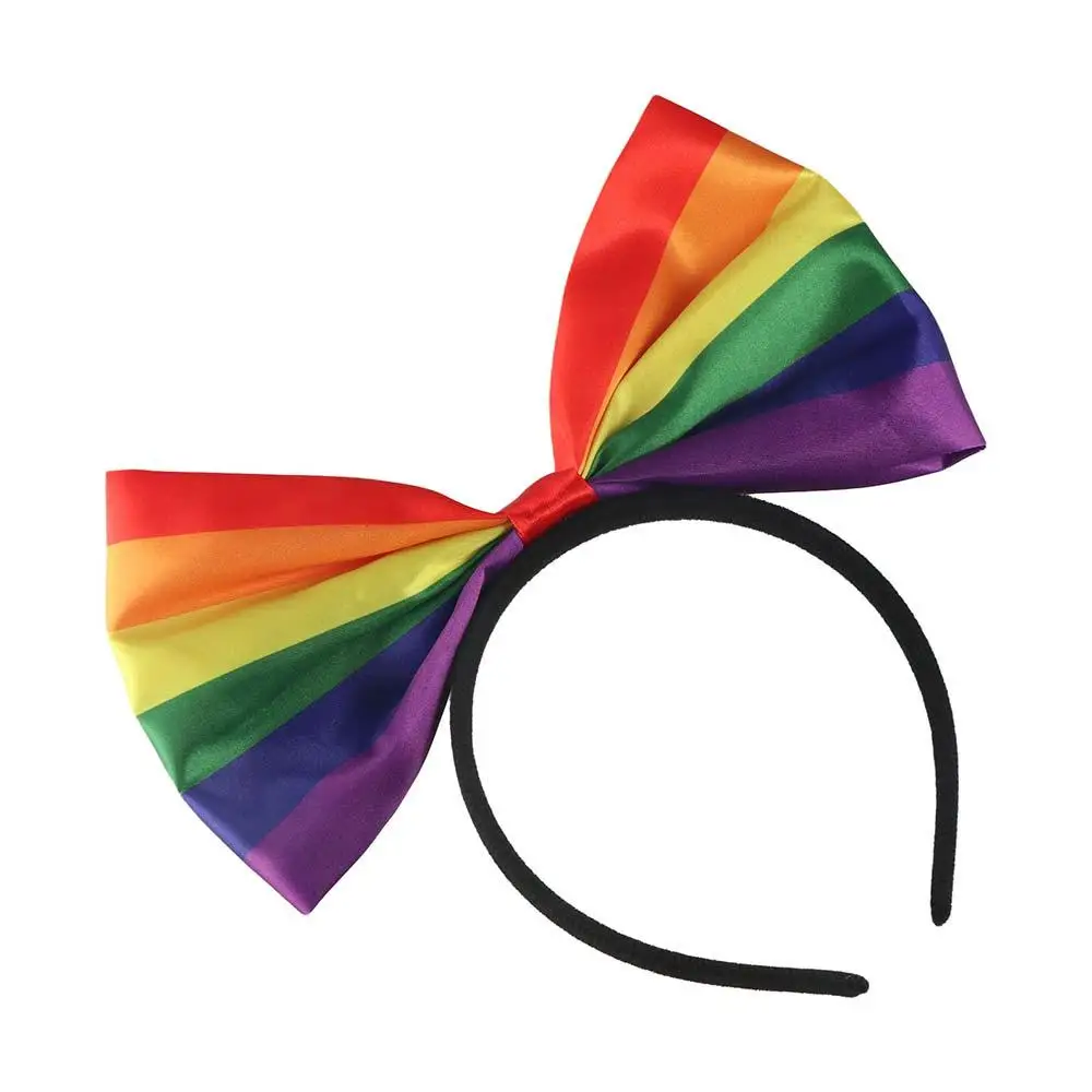 

Colorful Rainbow Bowknot Hair Hoop Fabric Art Beautiful Rainbow Bow Headband Soft Durable Party Head Hoop Birthday