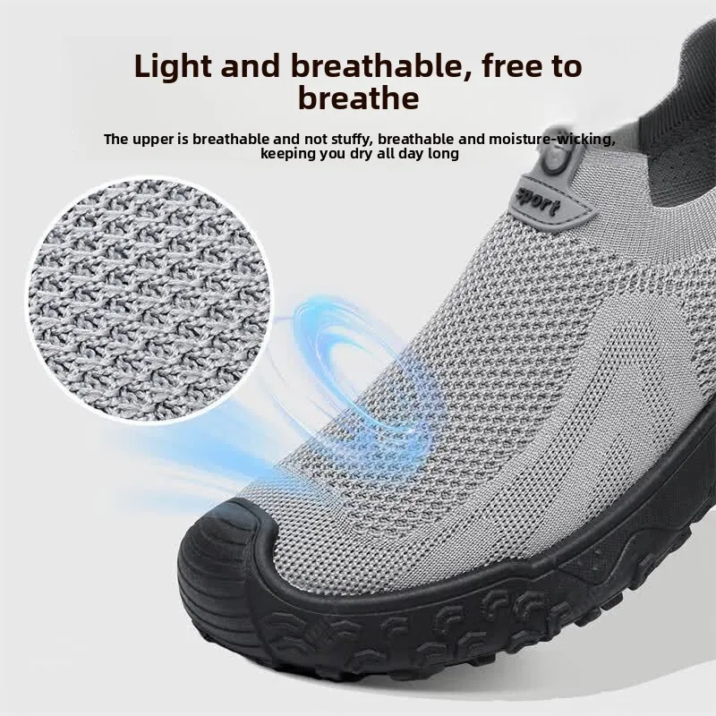 Summer Men Casual Shoes Elastic Slip On Design Anti-collision Toe Rugged Sole Daily Outdoor Walking Footwear view 4