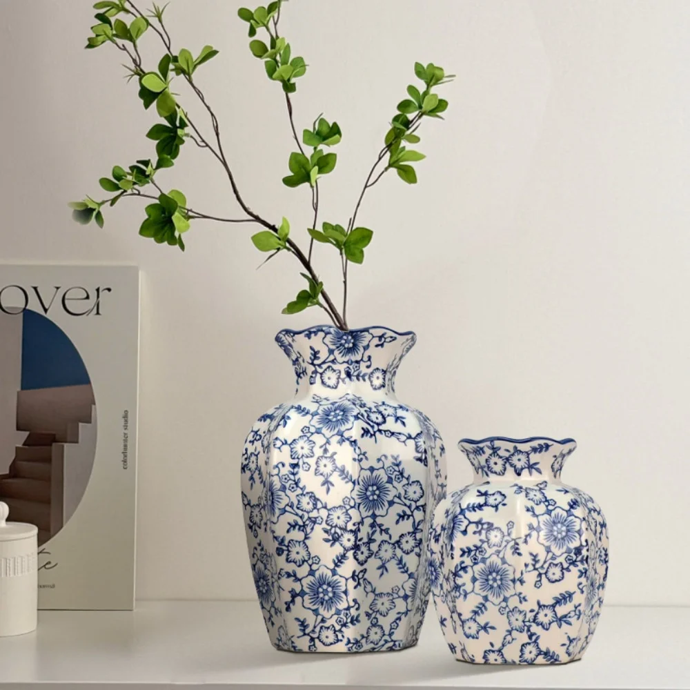 Jarrones de flores de porcelana azul y blanca de China para centros de mesa, botella de flores de cerámica, maceta, Cachepot, decoración de la habitación del hogar