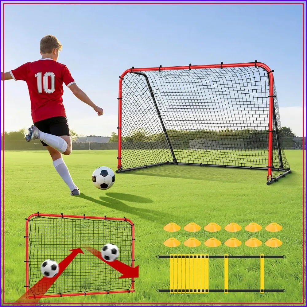 

2-in-1 Soccer Goal with Rebounder Net, Heavy-Duty Steel Frame, Includes Agility Ladder & Cones, Training Equipment for Teens