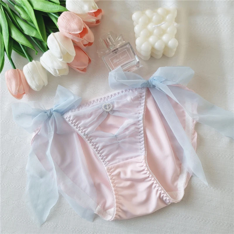 Women Cute Lovely Sweety Milk Silk Underwear Sexy Straps Mesh Princess Breathable High Elasticity Luxury Panties Breifs