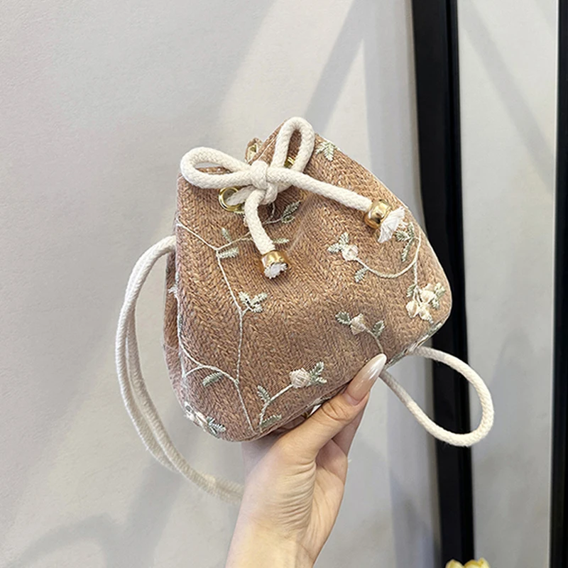 

Zeyph Fashionable Drawstring National Style Woven Cloth Bag Bucket Bag Crossbody Bag Beautifully Printed Bag