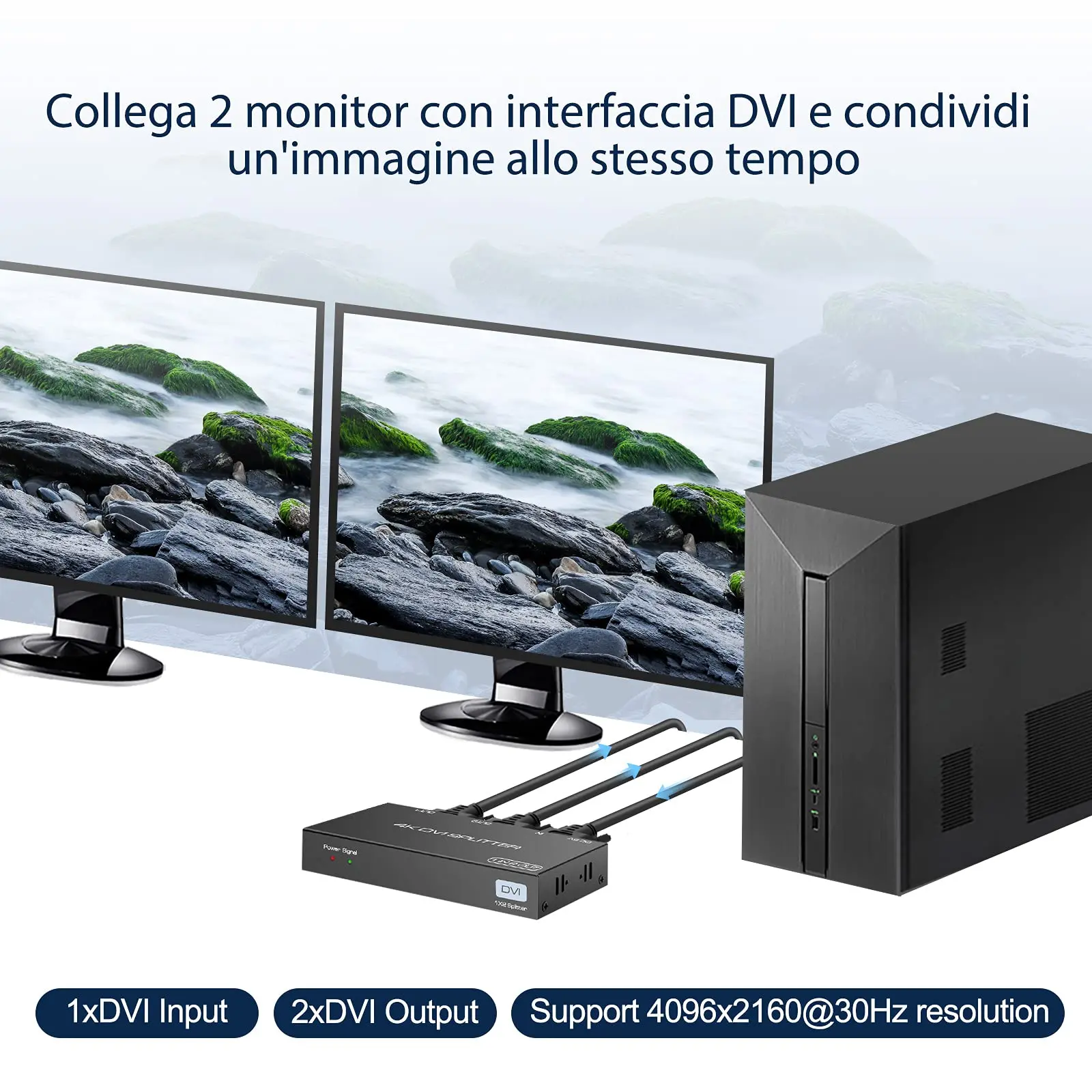 Imagem -02 - Divisor Dvi com Portas Adequado para pc Notebook Splitter Entrada Saídas Suporta 4k 30hz