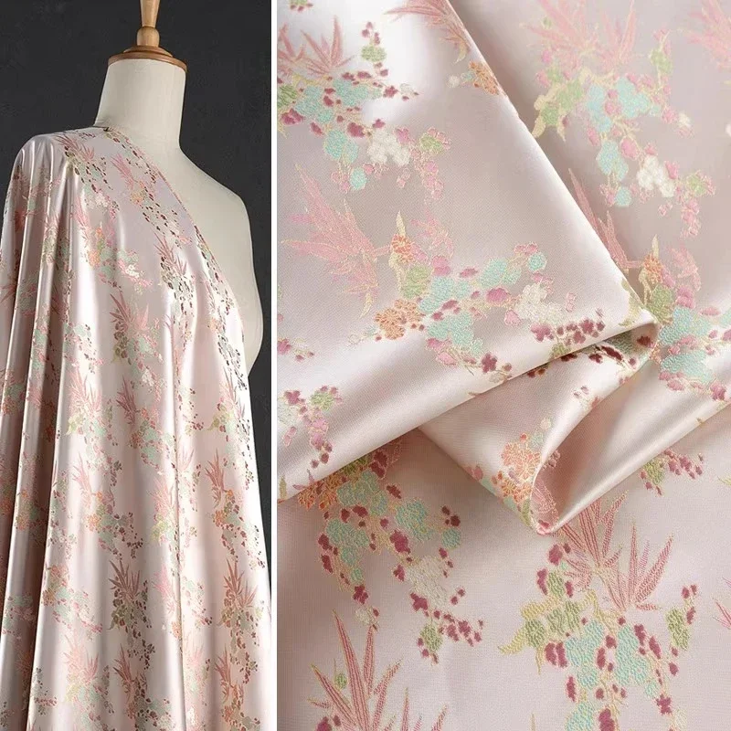 Pink Sweet Plant Flower Woven Brocade Jacquard Fabric Temperament Dress Chinese Qipao Jacket Drape Fabrics For Sewing