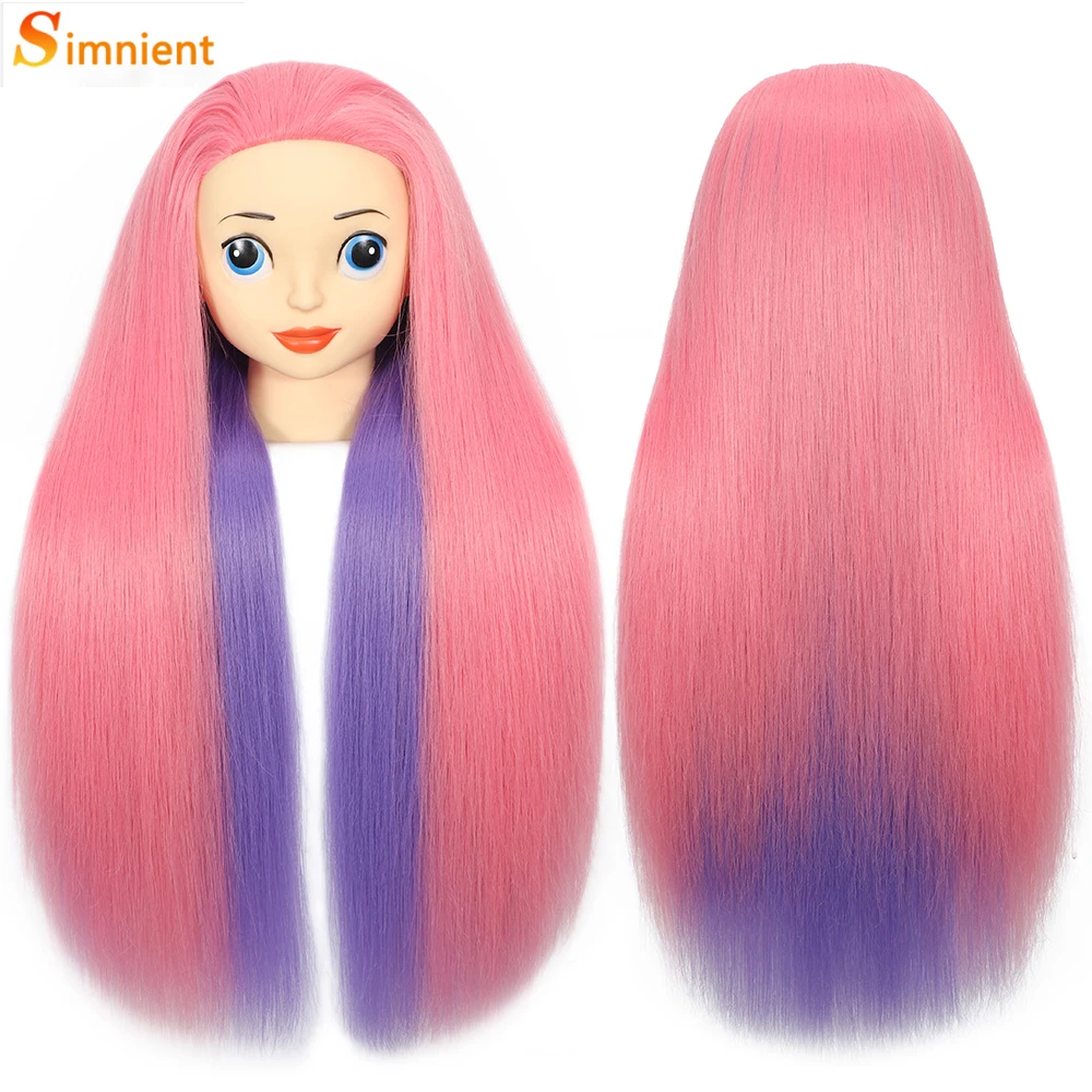 

26" Long Mannequin Head with Synthetic Fiber Hair Doll Head for Styling Manikin Practice Cosmetology Hairdressing Clamp Holder
