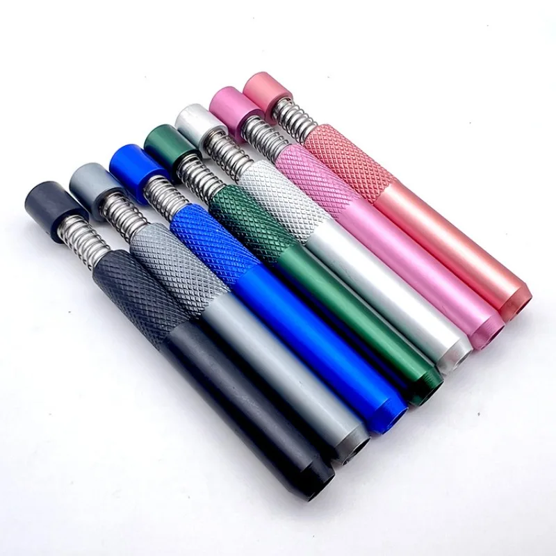 Creative Aluminum alloy Spring press-type Metal snuff Tube 78mm New portable snuff pipe Metal Straw Cool Gadget for Men