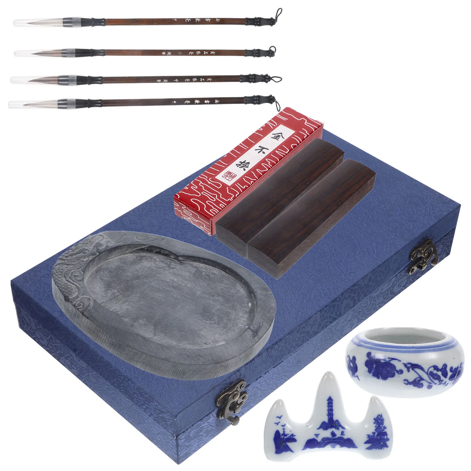 1Set Professional Writing Brush Set with Ink Stone Compact Lightweight for Calligraphy Practice Ideal for Student Learning and