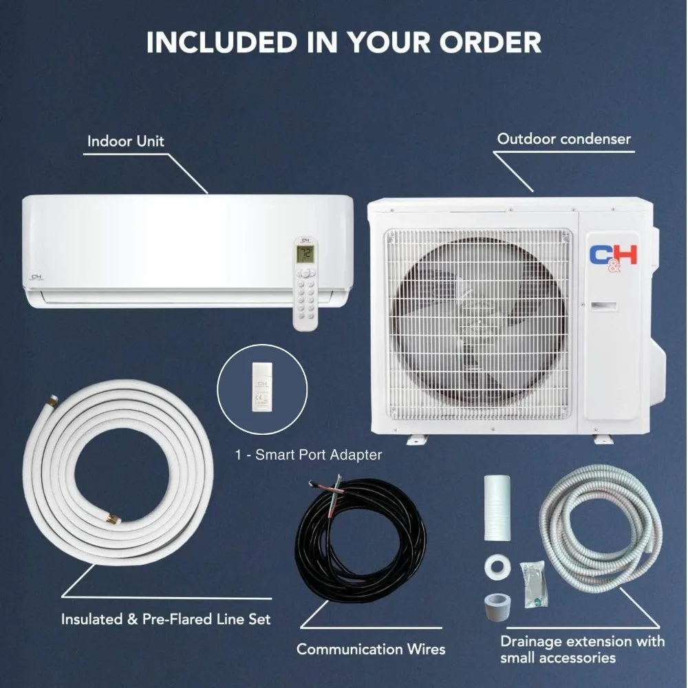 9.000 BTU, 115V, 25 SEER, Mini sistema de calefacción CA/Calentamiento Serie Sophia con kit de instalación de 16 pies