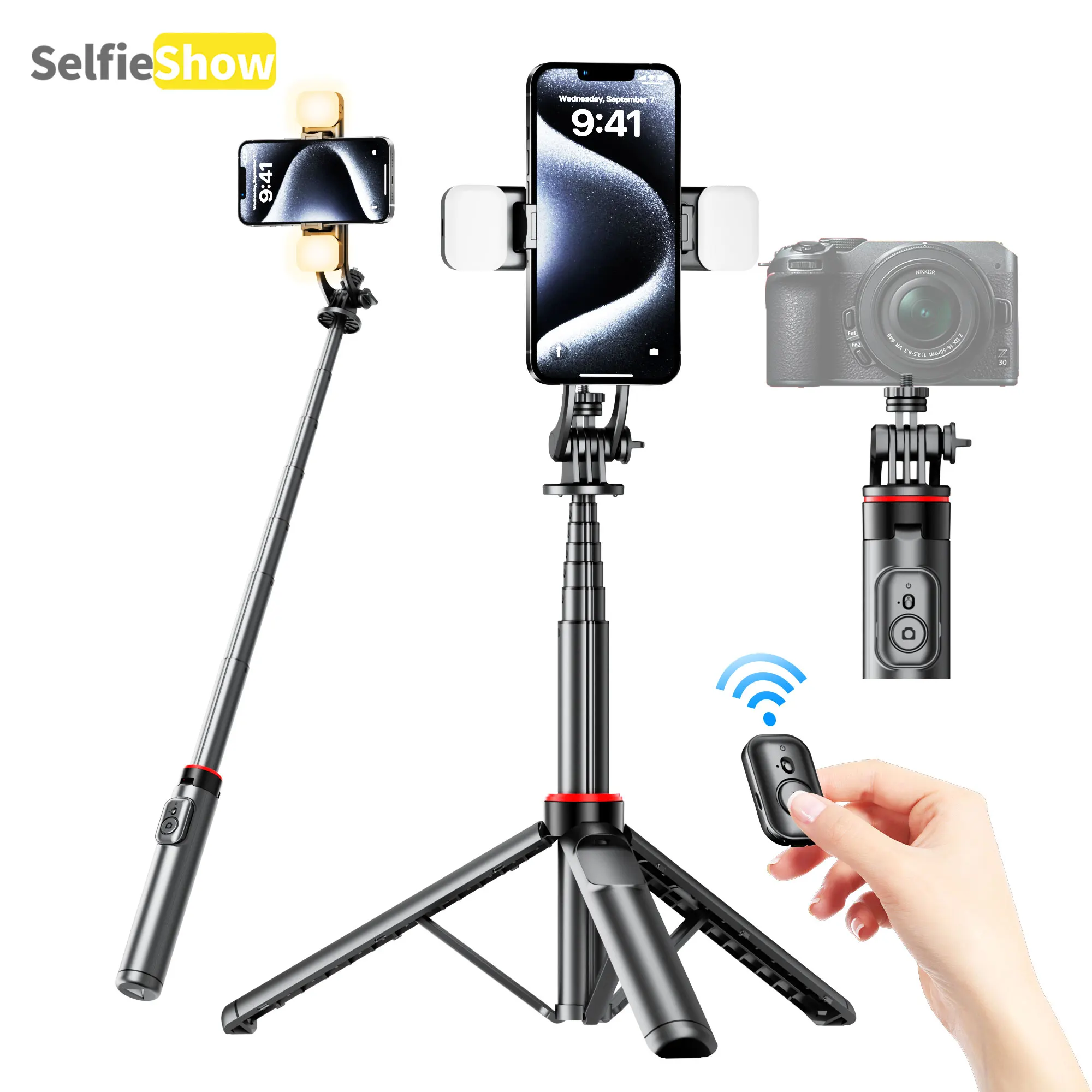 

Selfieshow Selfie Stick Tripod 360° Rotation Holder Wireless Bluetooth Foldable Aluminum Stand Brackets for Smartphone Camera