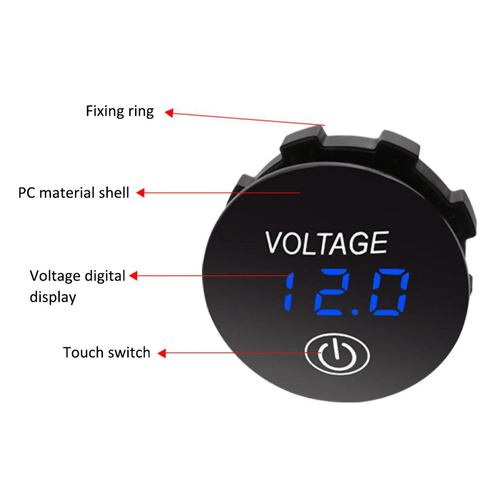 DC 12V-24V LED Mini Round Digital Voltmeter With Touch ON OFF Switch Meter Tester  for Car/Motorcycle/Motorboat/Truck Refit