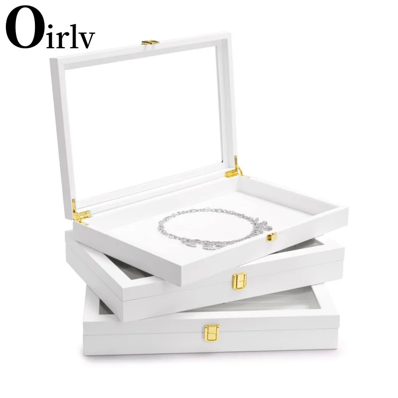 

Oirlv Premium White Leather 24 Grid Jewelry Tray with Transparent Lid Earrings Rings Organizer Box Stackable Jewelry Box Drawer