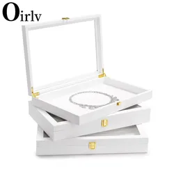 Oirlv Premium weißes Leder 24 Gitter Schmucks chale mit transparentem Deckel Ohrringe Ringe Organizer Box stapelbare Schmucks cha tulle Schublade