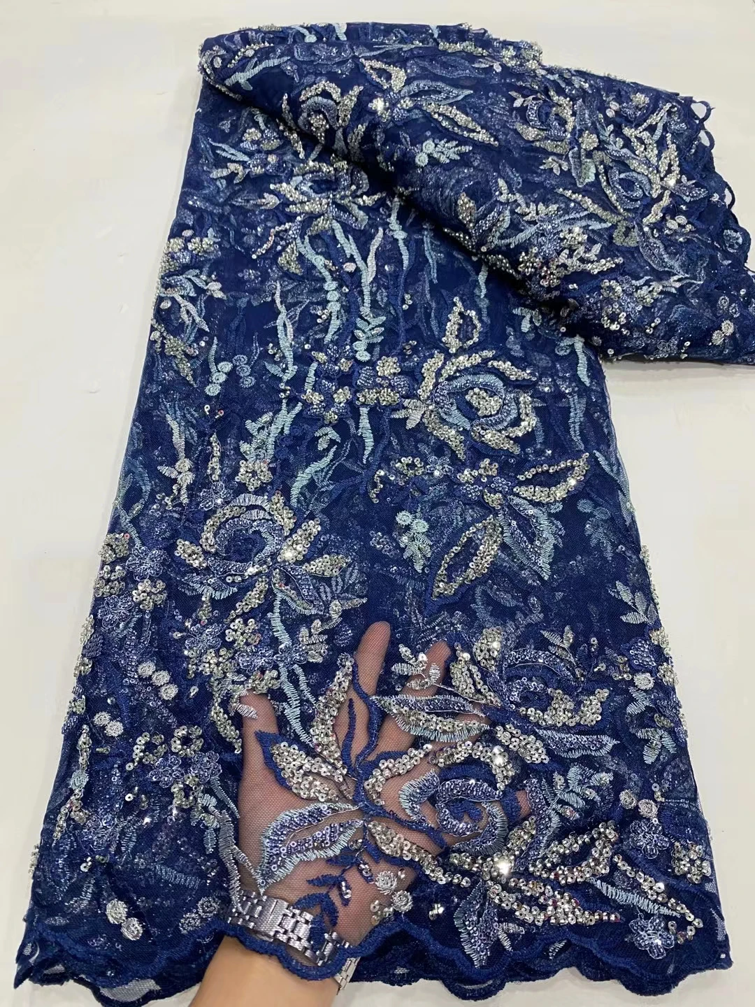 

Hot Sale Handmade Beads Nigerian French Sequins Lace Fabric 2023 Tulle Embroidered African Lace Fabric For Women Sewing KDP23110