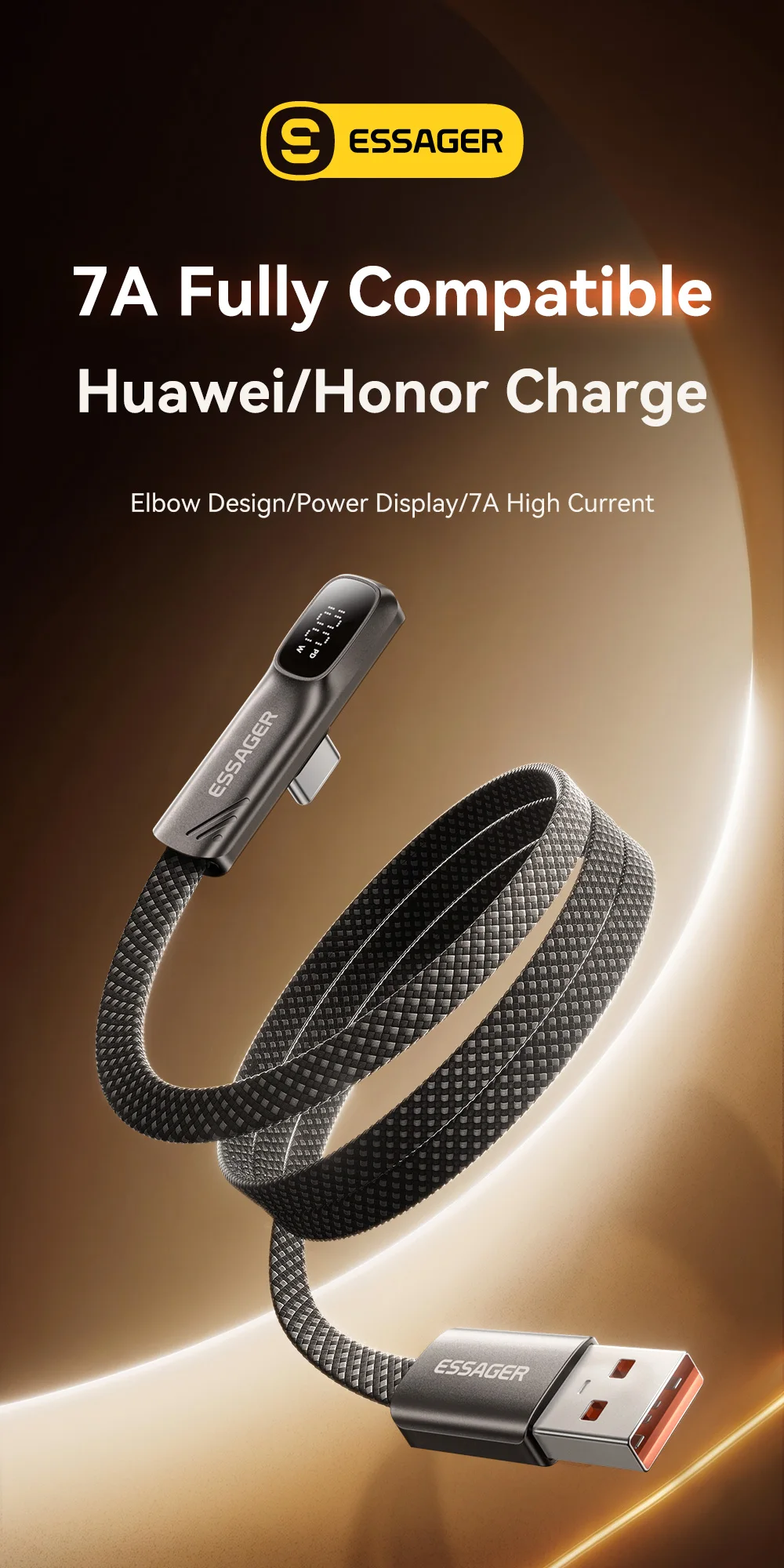 Essager 100W 7A USB Typ-C Kabel Schnellladekabel 90-Grad-Winkel USB C Digital-Display-Datenkabel für Samsung Huawei Honor – Detail 1