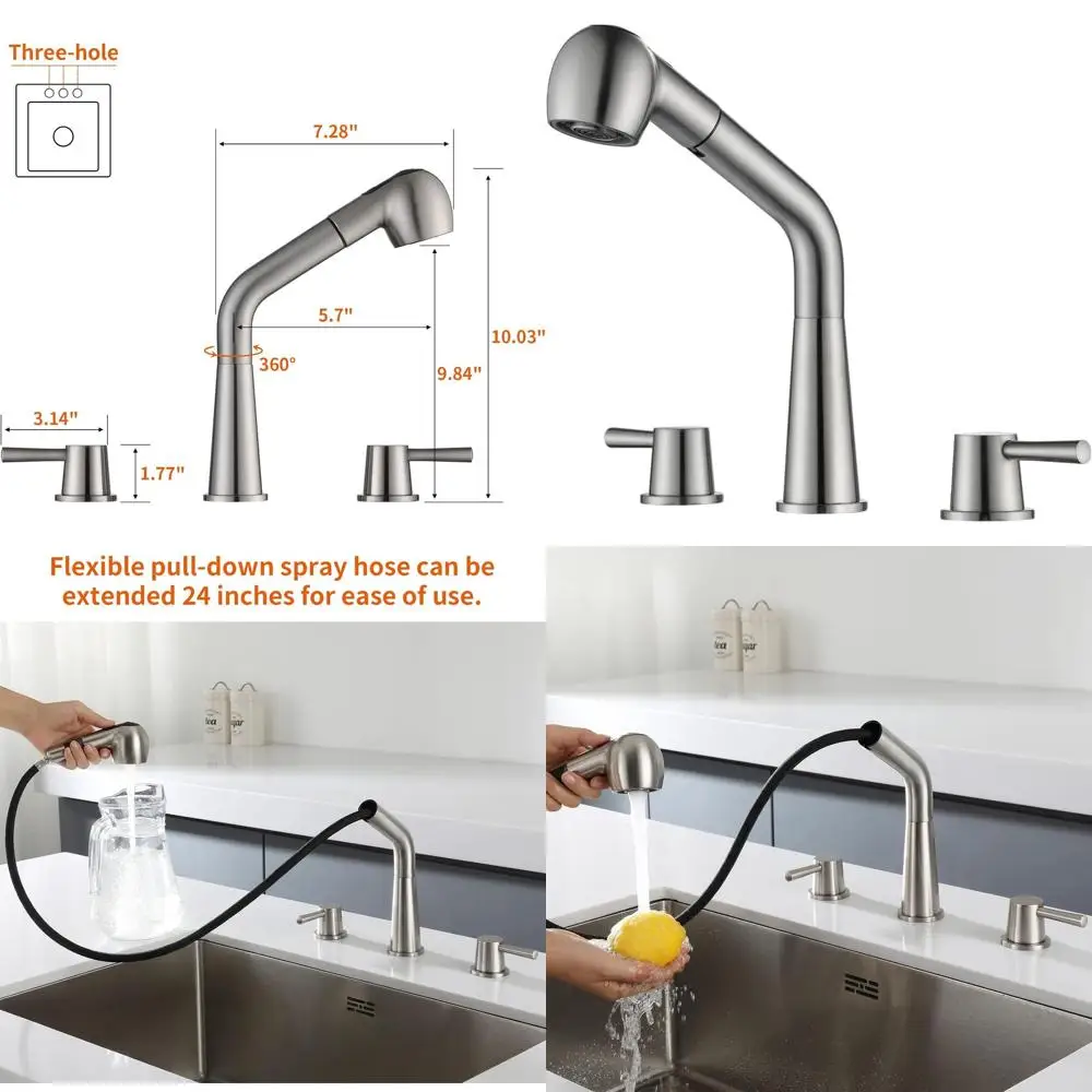 

Double Handle 3-Hole Pull-Out Bar Sink Faucet in Brushed Nickel and Stainless Steel - Model RB1060