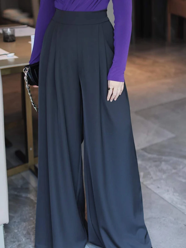 

High Waist Wide Leg Pants Women Loose Anti-Wrinkle Casual Trousers Autumn Faion plus Size Bla Pants Dra Sensation