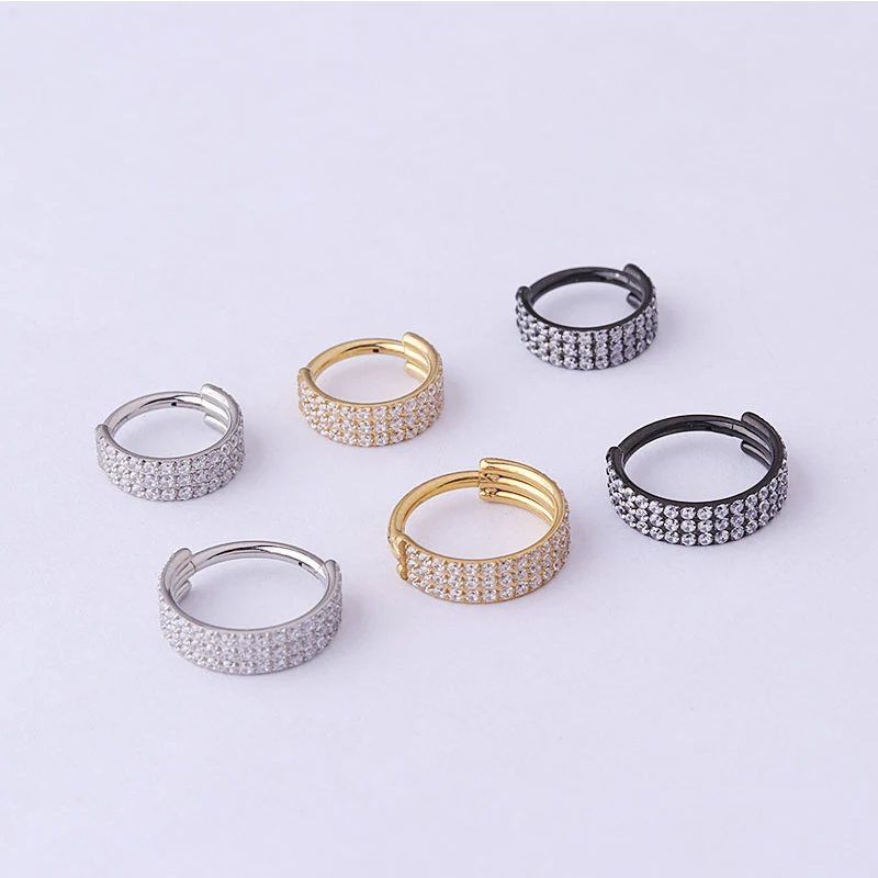 

1PC Stainless Steel Piercing Jewelry Nose Ring Septum Hinged 3 Row CZ Hoop Earring Helix Tragus Cartilage 16G Jewelry Wholesale