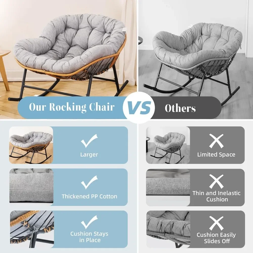 كرسي هزاز للفناء كبير الحجم، كرسي هزاز باباسان للاستخدام الداخلي والخارجي، كرسي صالة مع وسادة، كرسي هزاز على شكل بيضة