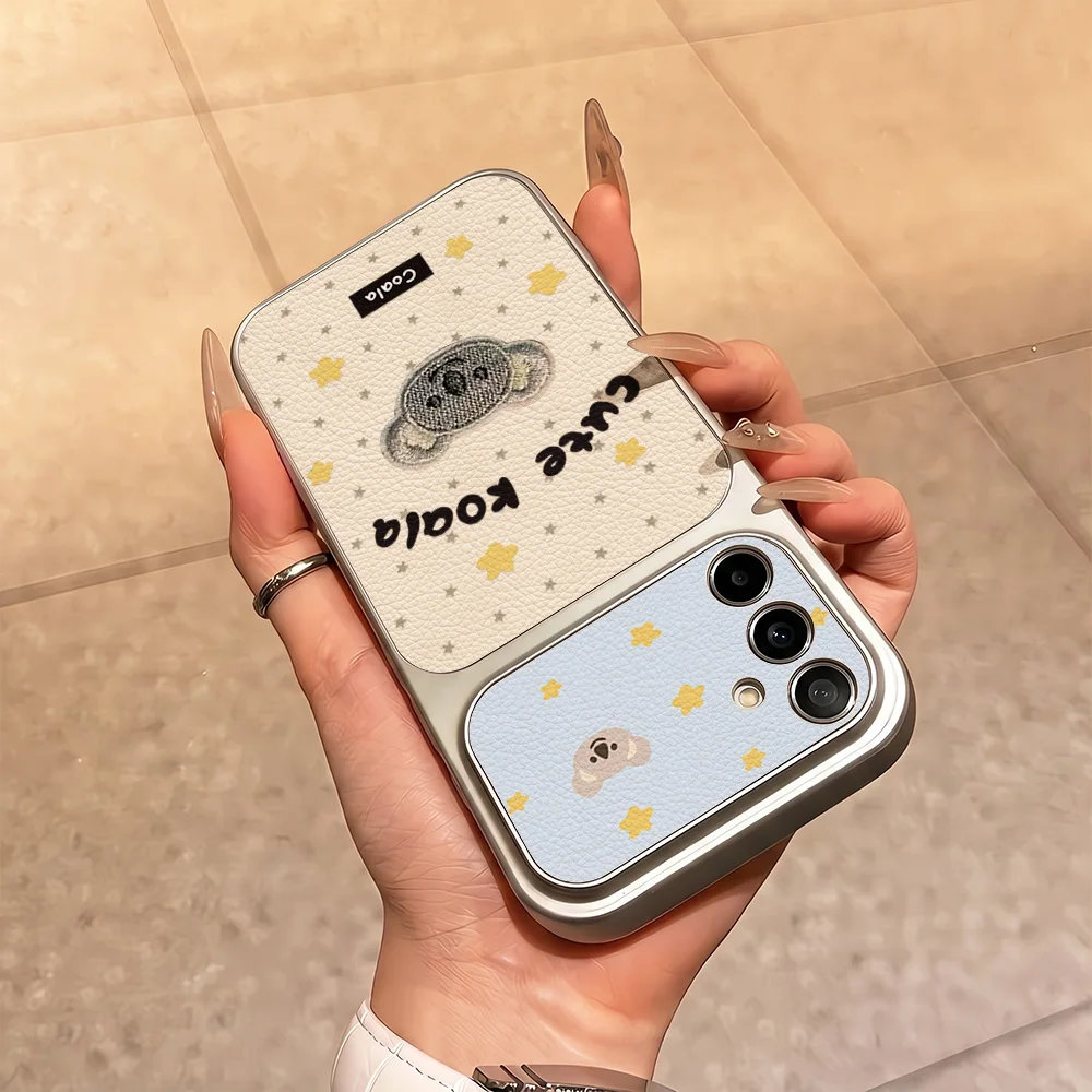 Cute Koala PU Leather Case For Samsung S23 Ultra S24 Plus S25 FE A57 A56 A37 A36 A55 A17 A18 A27 A26 A08 S26 Mirror Stand Cover view 5