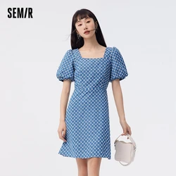 Semir Denim Dress donna manica a bolle Bowknot 2023 nuova estate ricamo abito corto dolce e fresco